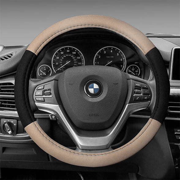 Modernistic Steering Wheel Cover and Seat Belt Pads Beige