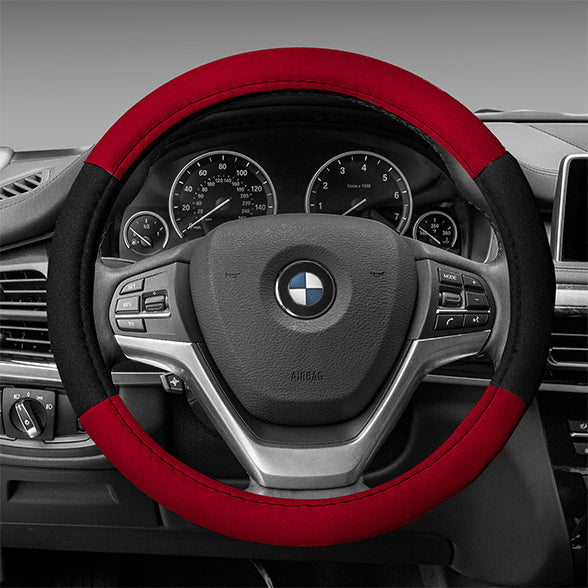 Modernistic Steering Wheel Cover and Seat Belt Pads Red