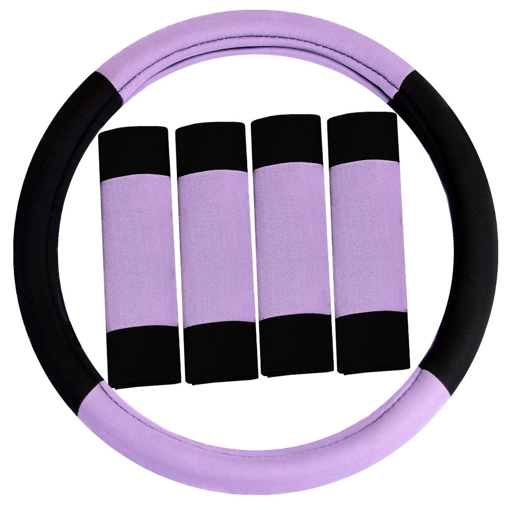 Modernistic Steering Wheel Cover and Seat Belt Pads Purple