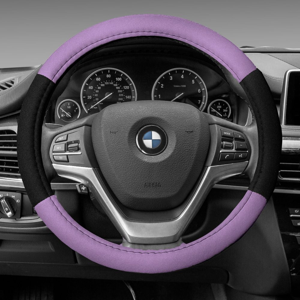 Modernistic Steering Wheel Cover and Seat Belt Pads Purple