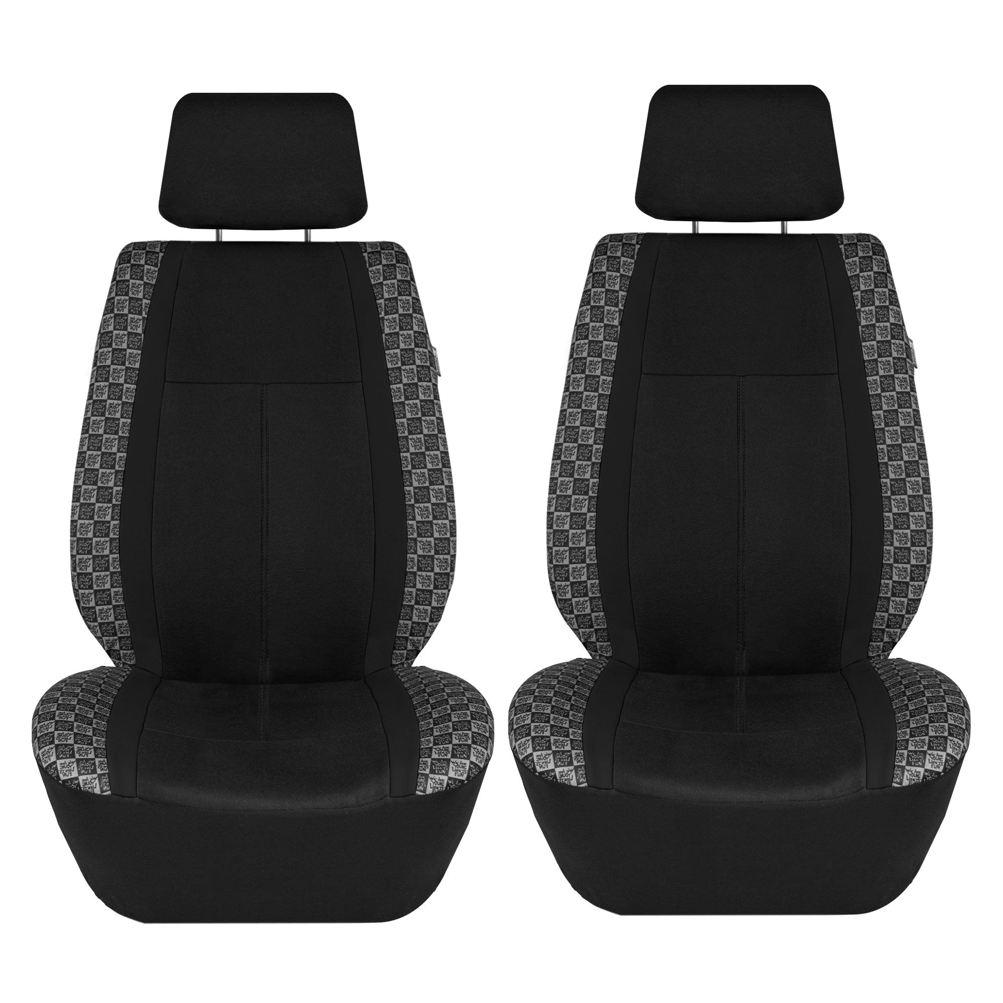 We Are Young Life is Fun Checker Printed Seat Covers - Combo Full Set Black