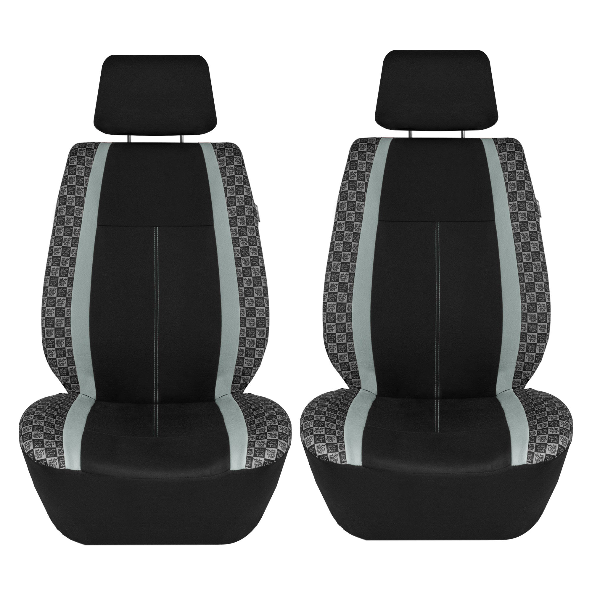 We Are Young Life is Fun Checker Printed Seat Covers - Combo Full Set Gray