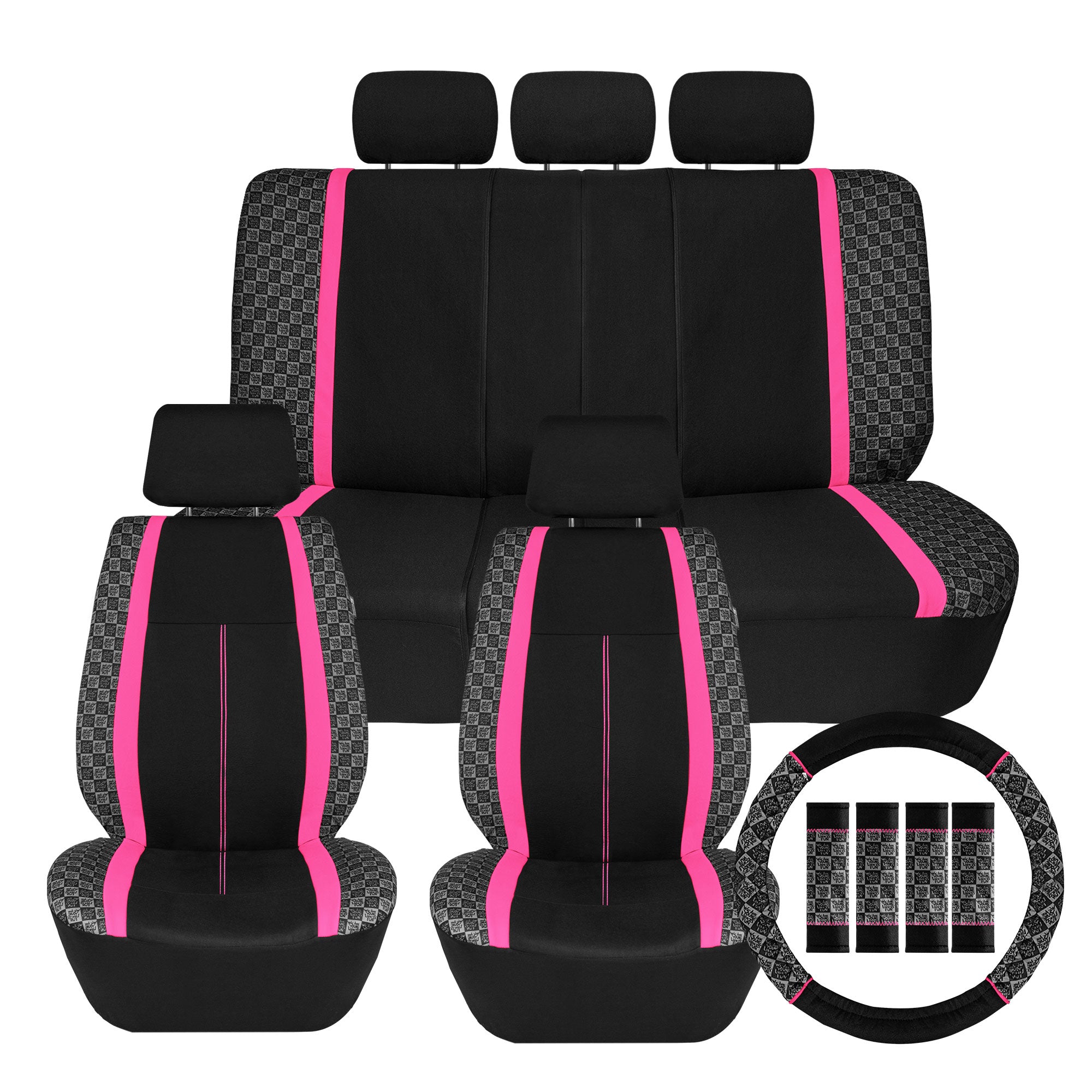 We Are Young Life is Fun Checker Printed Seat Covers - Combo Full Set Pink