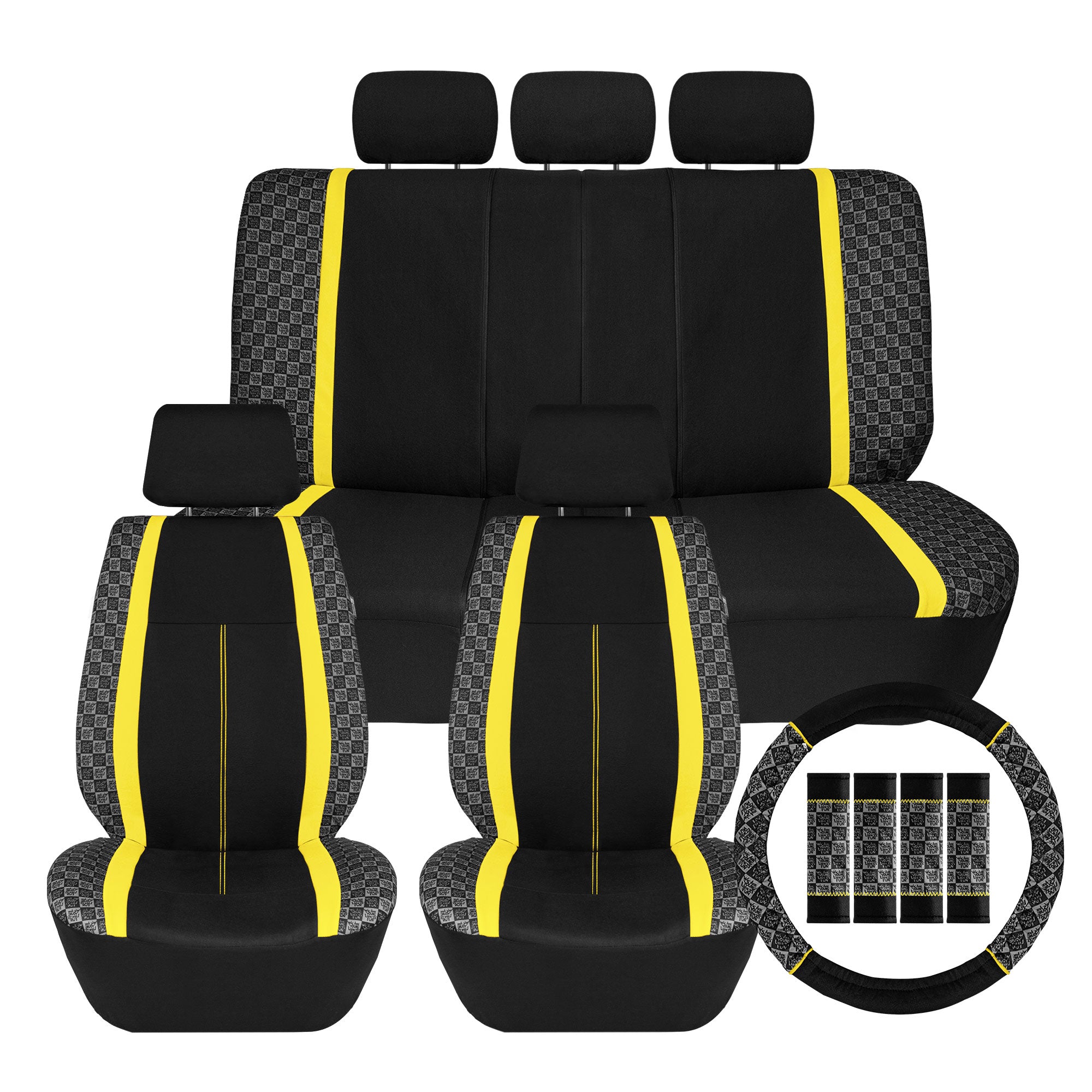 We Are Young Life is Fun Checker Printed Seat Covers - Combo Full Set Yellow