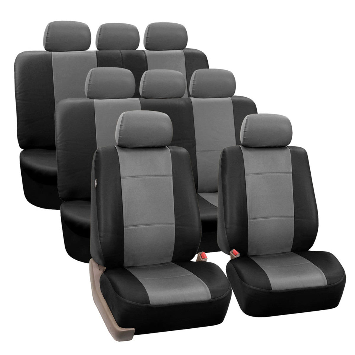 Premium PU Leather 3 Row Seat Covers Gray / Black