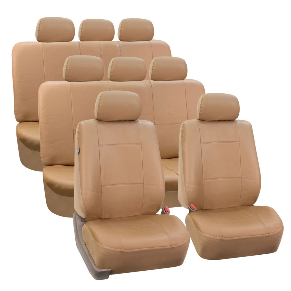 Premium PU Leather 3 Row Seat Covers Tan