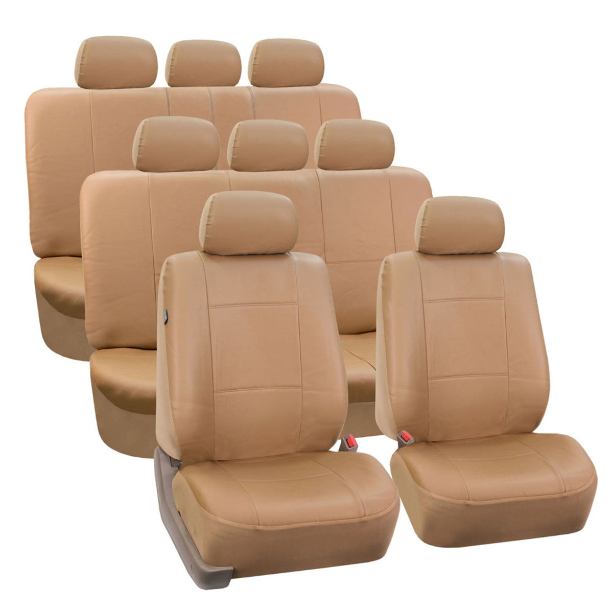 Premium PU Leather 3 Row 8 Seater - Tan Seat Covers