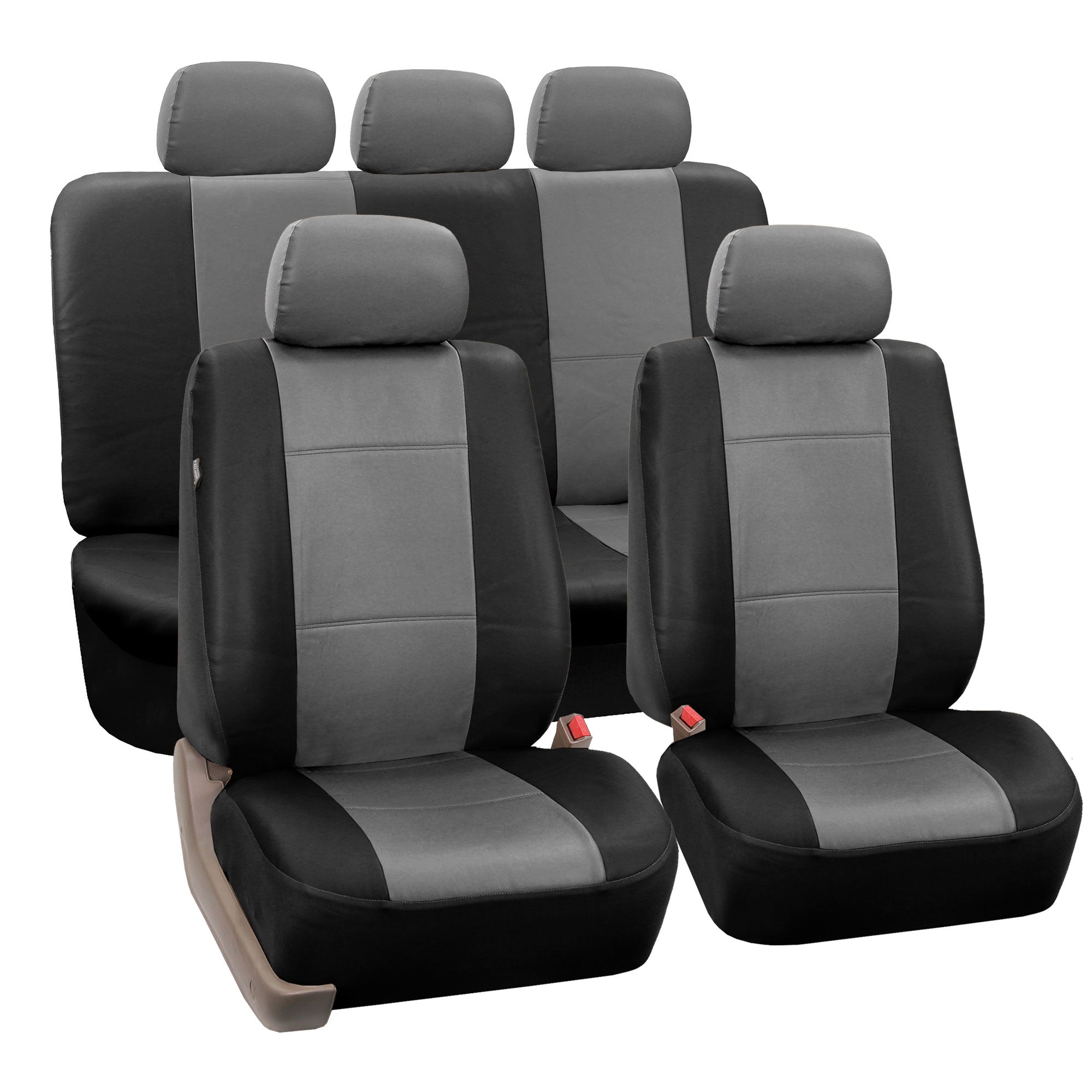 Premium PU Leather 3 Row Seat Covers Gray / Black