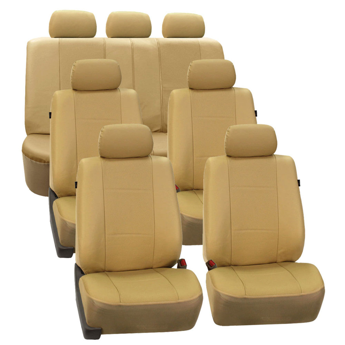 Deluxe Leatherette 3 Row Seat Covers Tan