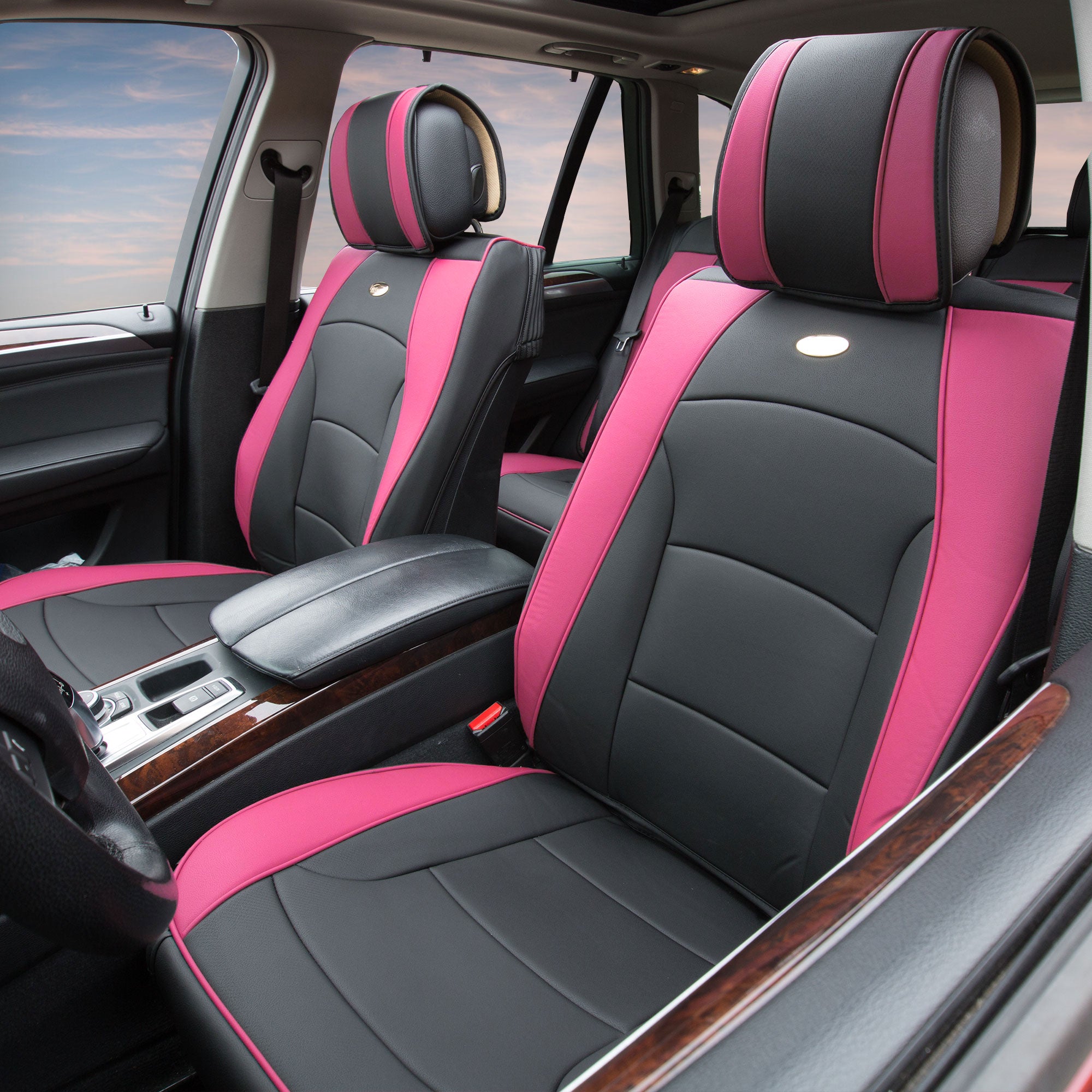 Ultra Comfort Deluxe Leatherette Seat Cushions - Front Set Pink