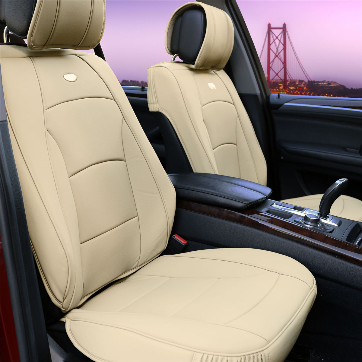 Ultra Comfort Deluxe Leatherette Seat Cushions - Front Set Beige