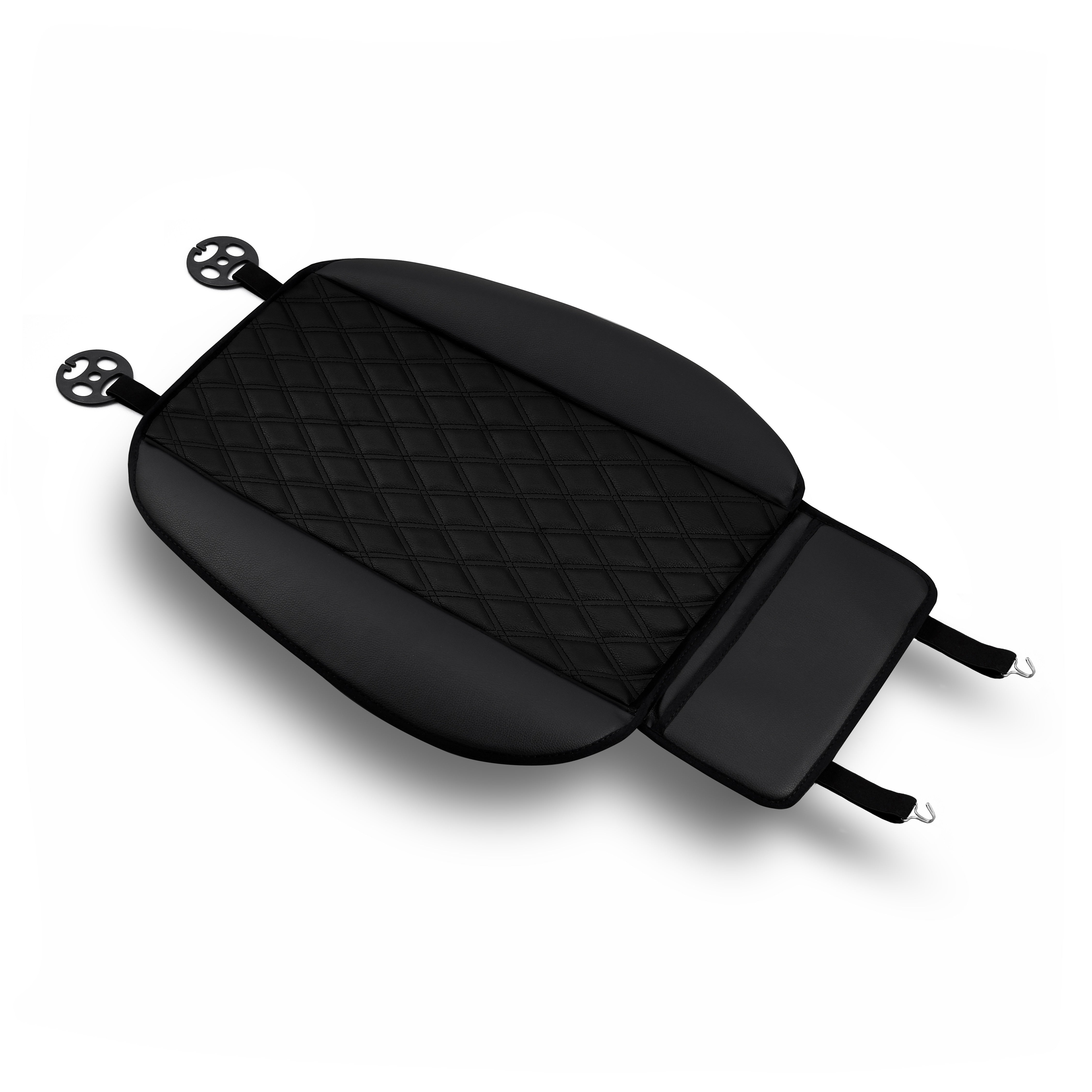 Faux Leather Seat Cushion Pad w/ Front Pocket - Front Set Black