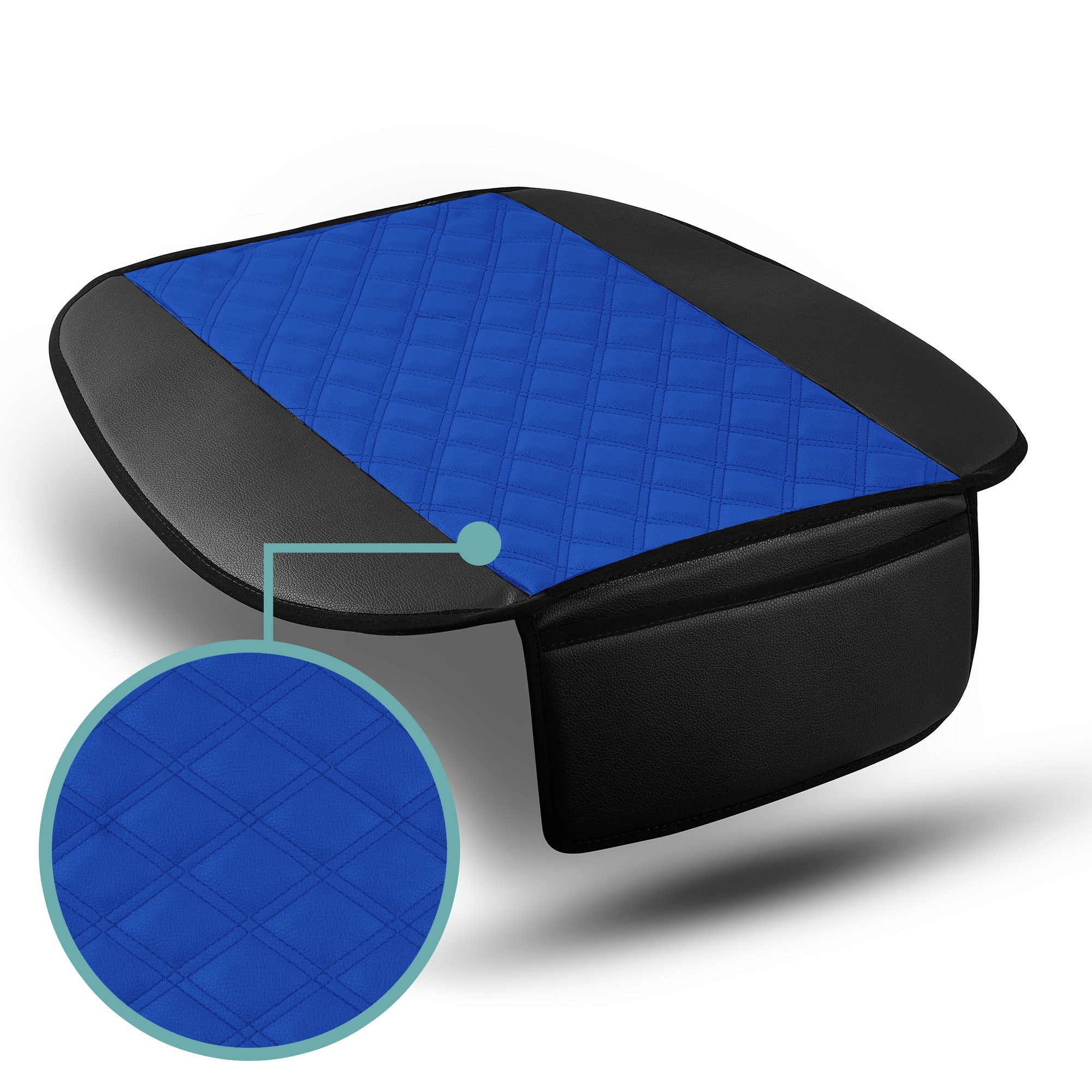 Faux Leather Seat Cushion Pad w/ Front Pocket - Front Set Blue