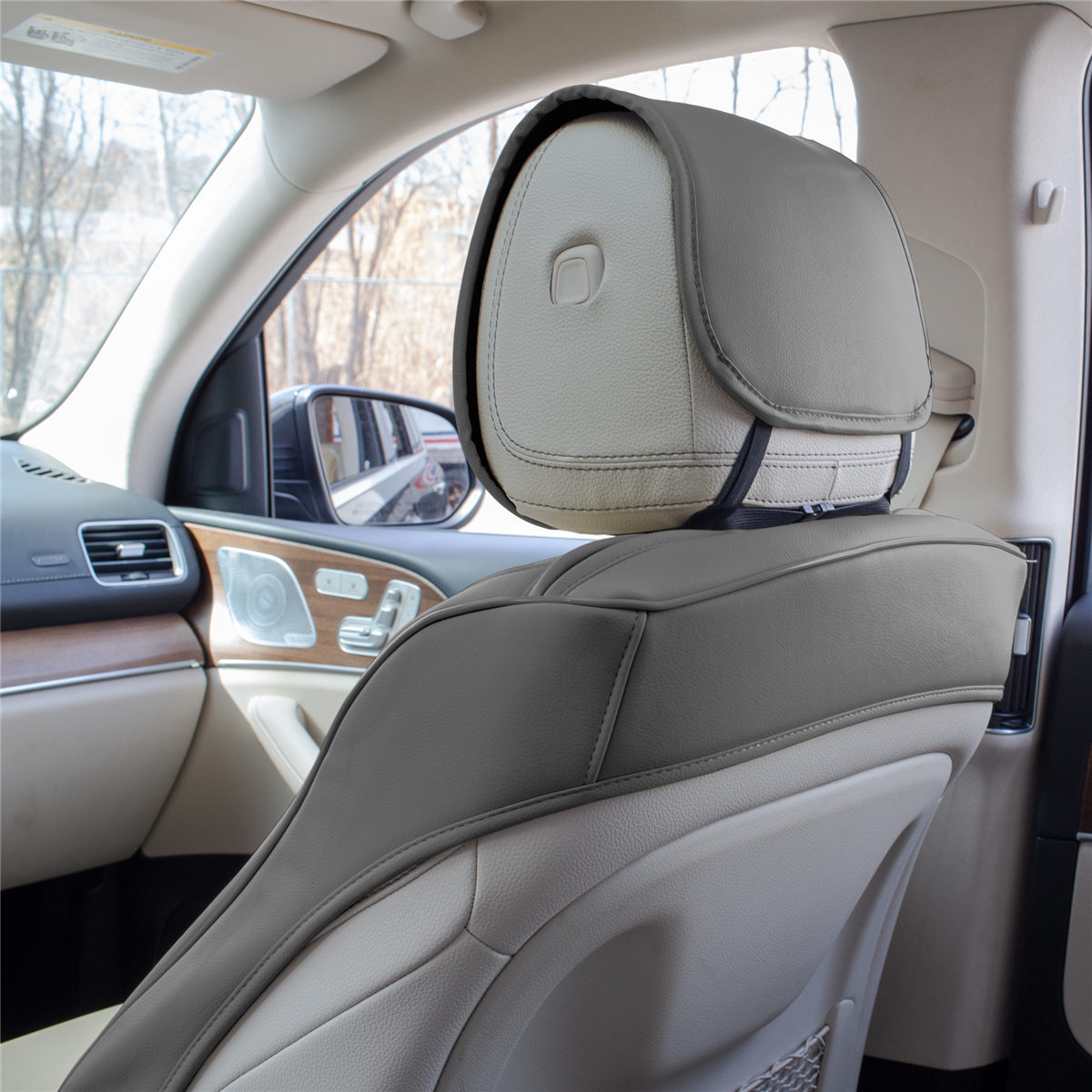 Grande70 Luxe Faux Leather Car Seat Covers with Sleek Pattern - Front Set Gray