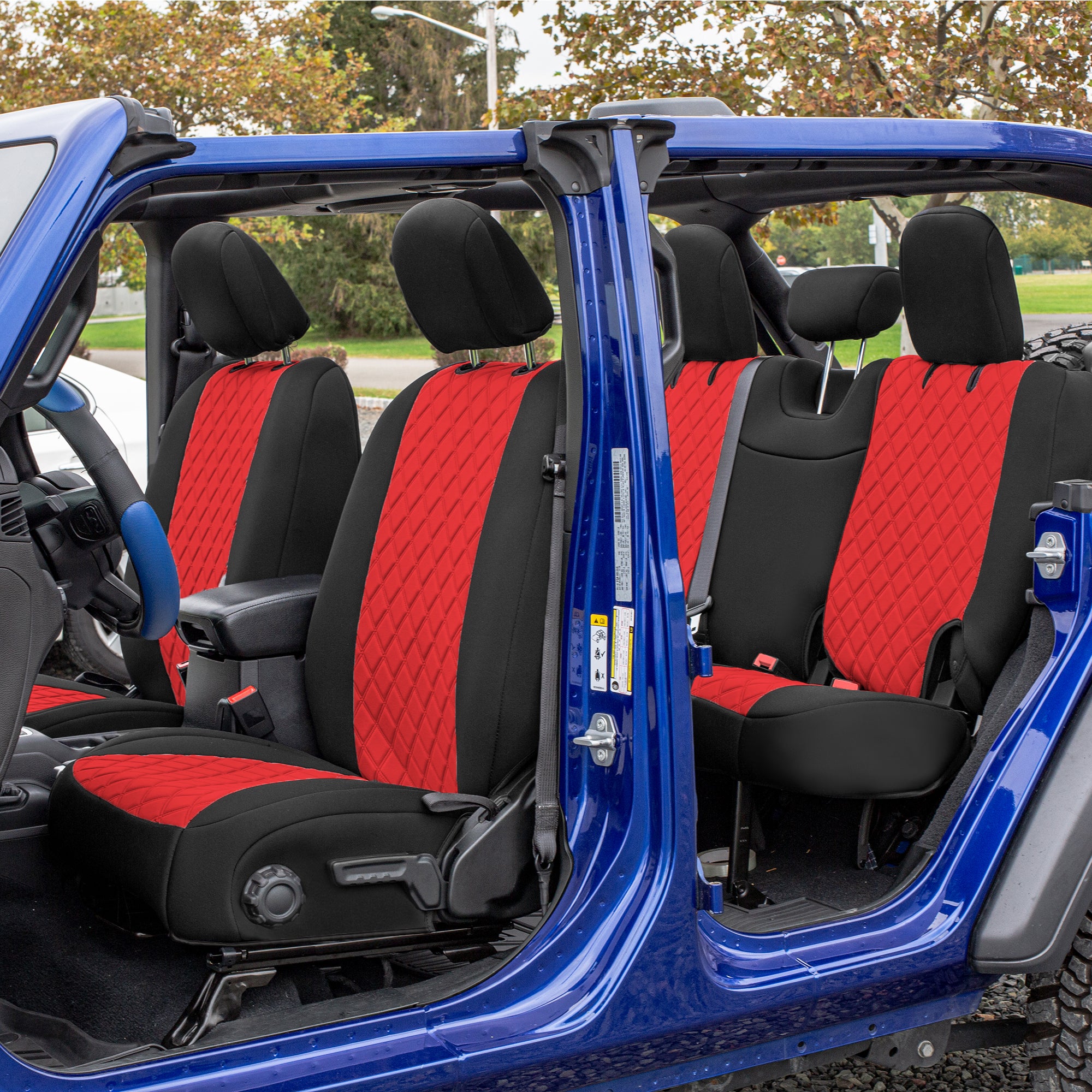 Jeep Wrangler JL 4DR 2018-2023 -  Full Set Seat Covers - Red/Black Ultraflex Neoprene