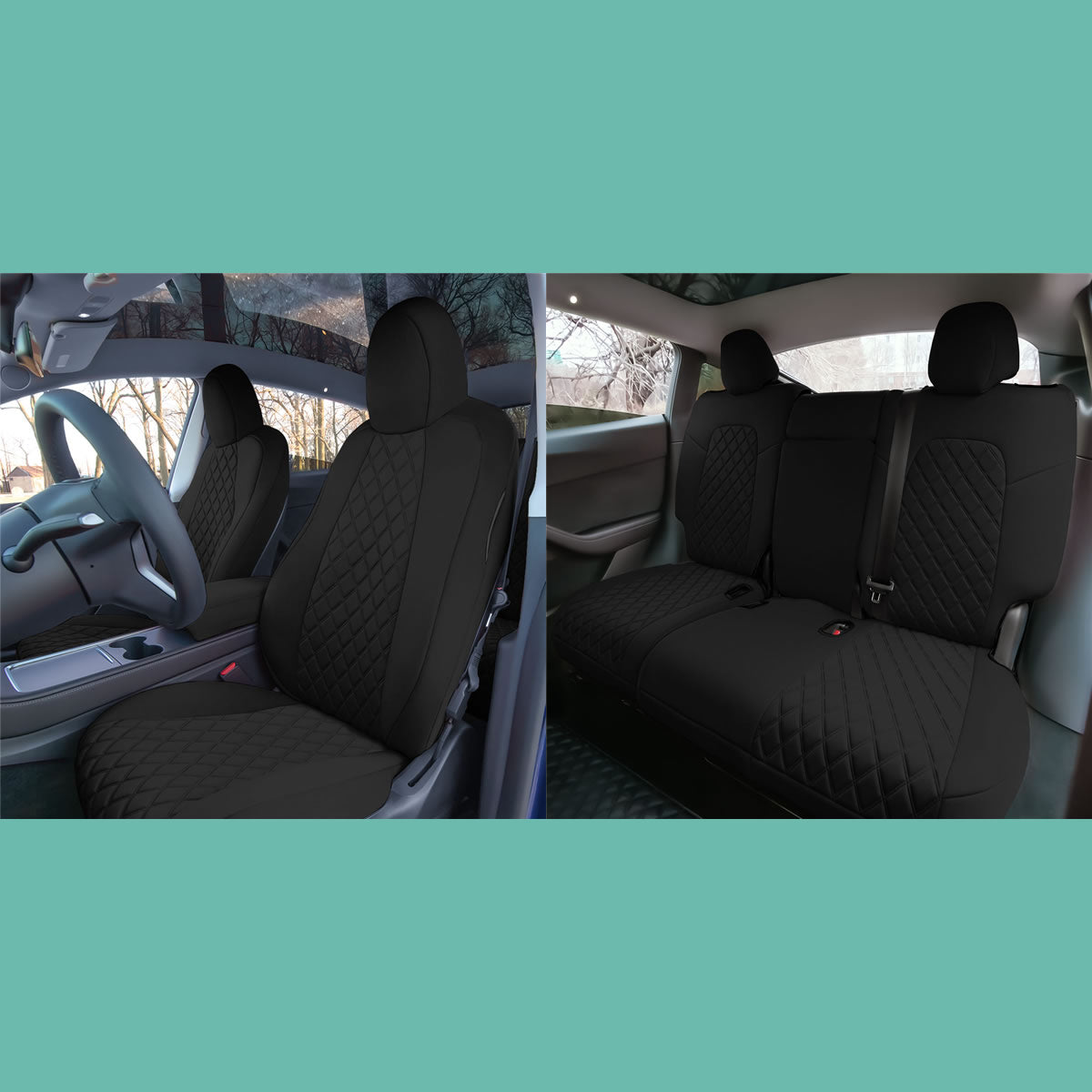 Tesla Model Y 2020-2024 - Full Set Seat Covers - Black Ultraflex Neoprene