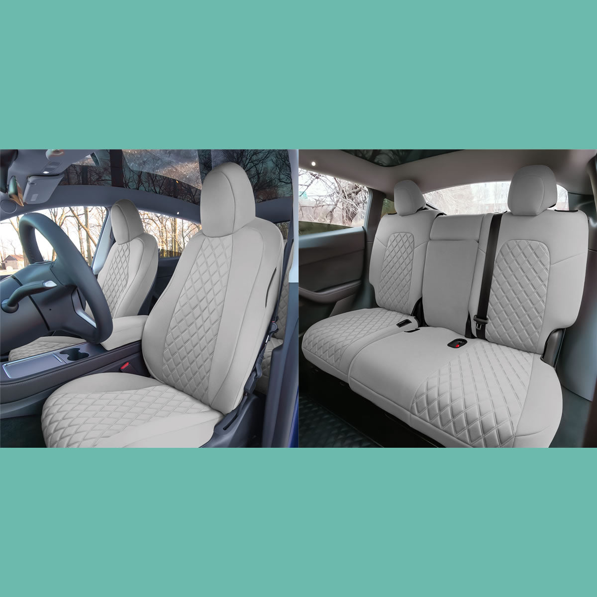 Tesla Model Y 2020 - 2021 - Full Set Seat Covers - Solid Gray Neoprene