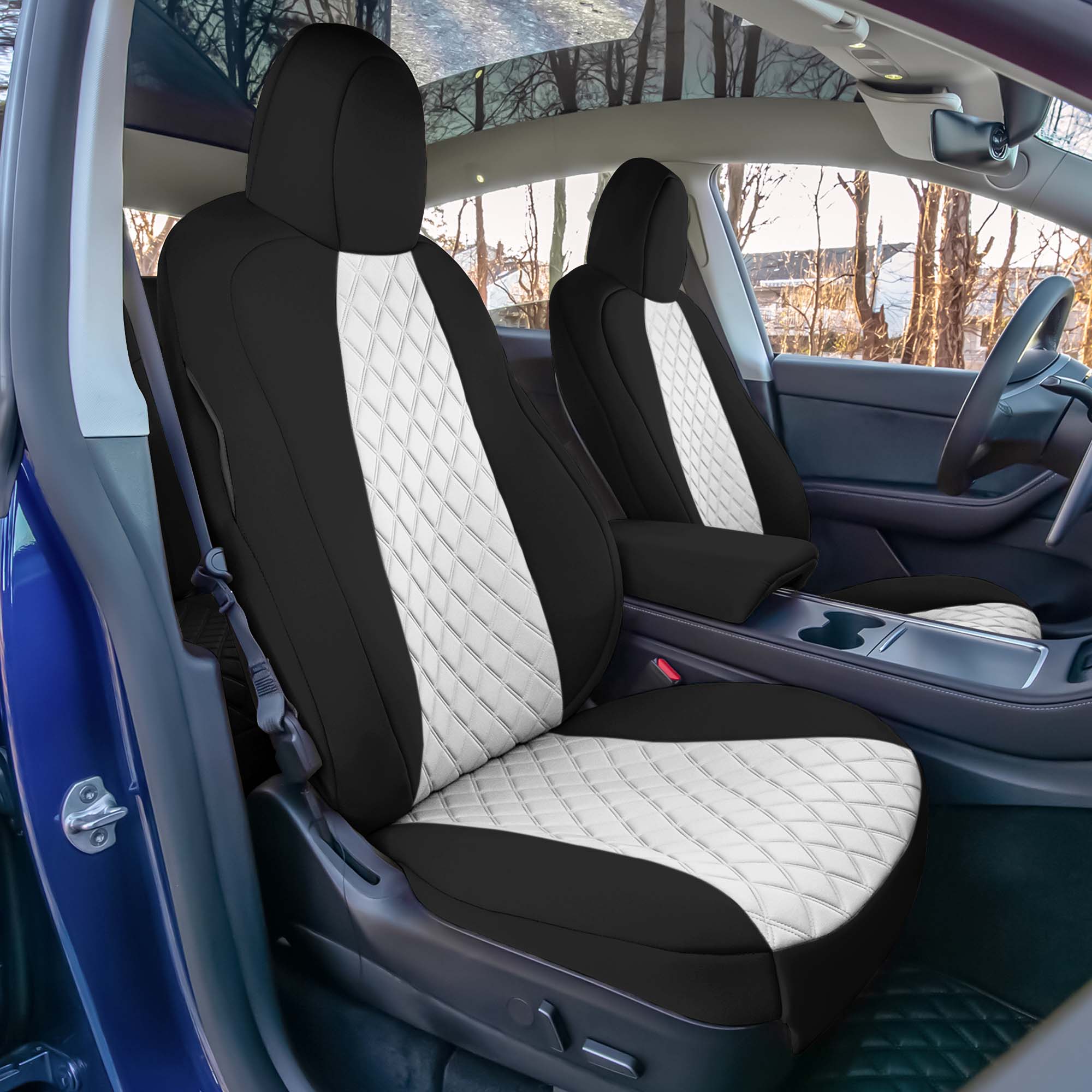 Tesla Model Y 2020 - 2024 - Full Set Seat Covers - White Ultraflex Neoprene