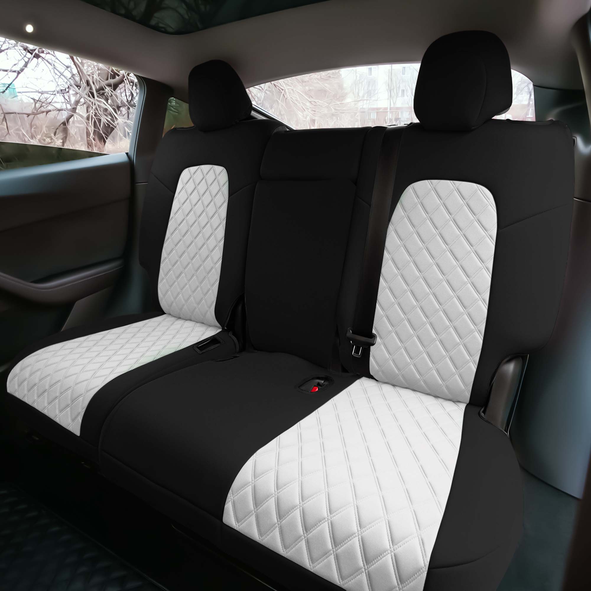 Tesla Model Y 2020 - 2024 - Rear Set Seat Covers - White Ultraflex Neoprene