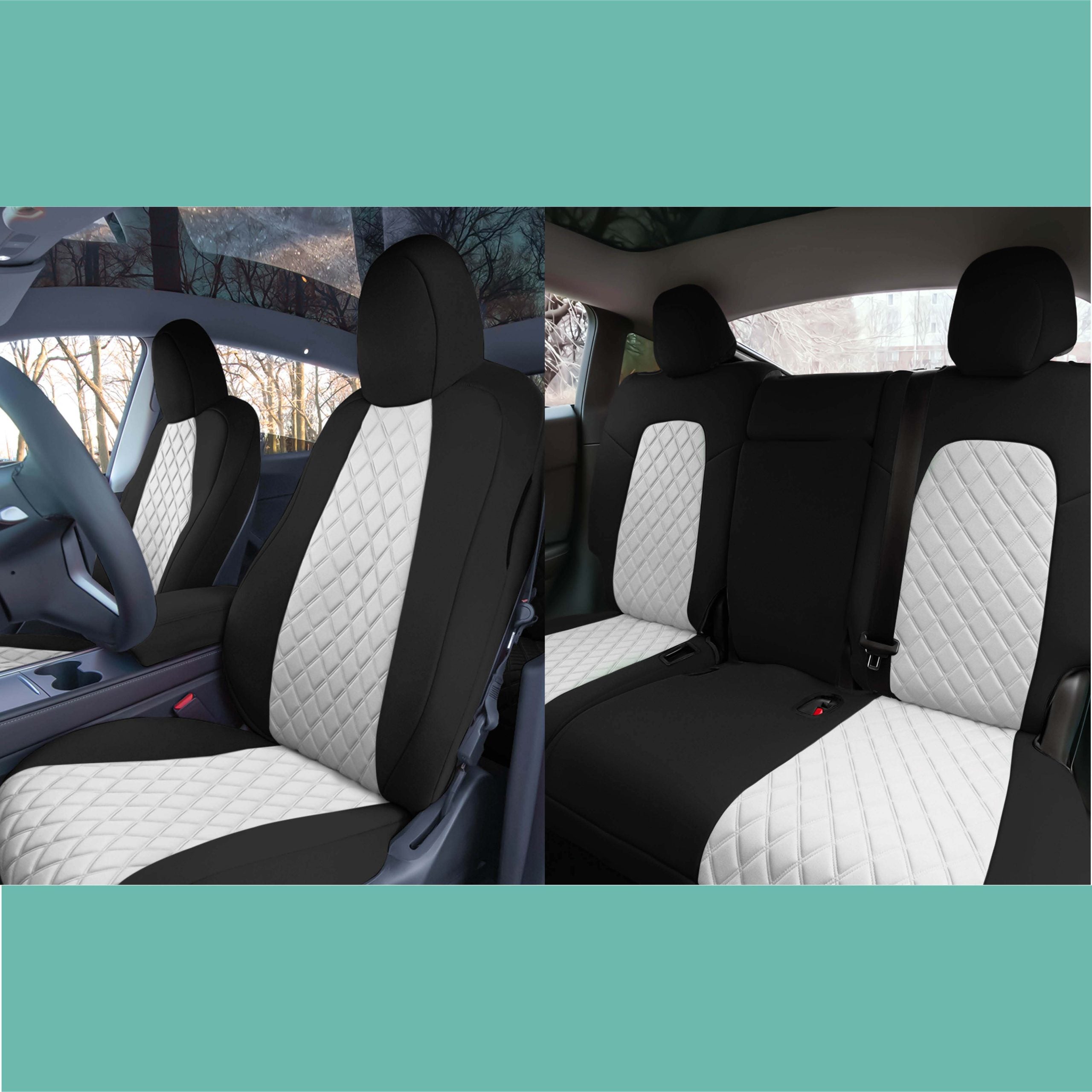 Tesla Model Y 2020-2024 - Full Set Seat Covers - White/Black Ultraflex Neoprene
