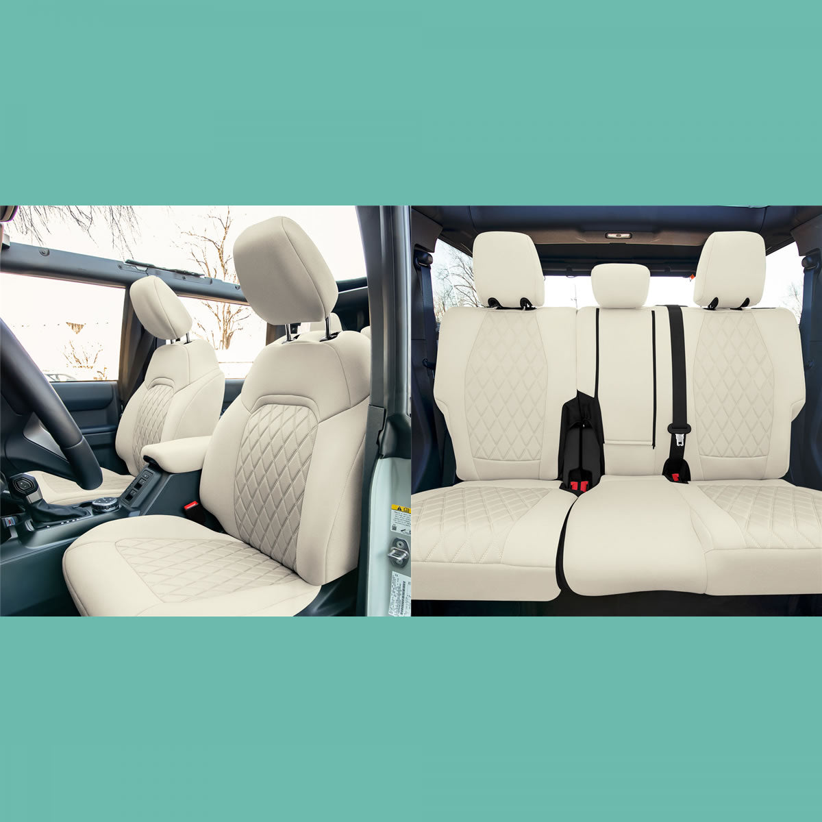 Ford Bronco Full Size SUV 2021-2024 - Full Set Seat Covers  - Solid Beige Ultraflex Neoprene