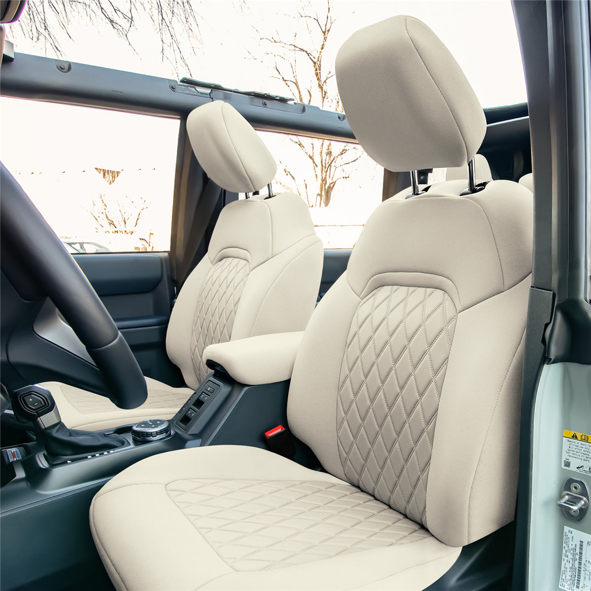 Ford Bronco Full Size SUV 2021-2024 - Full Set Seat Covers  - Solid Beige Ultraflex Neoprene