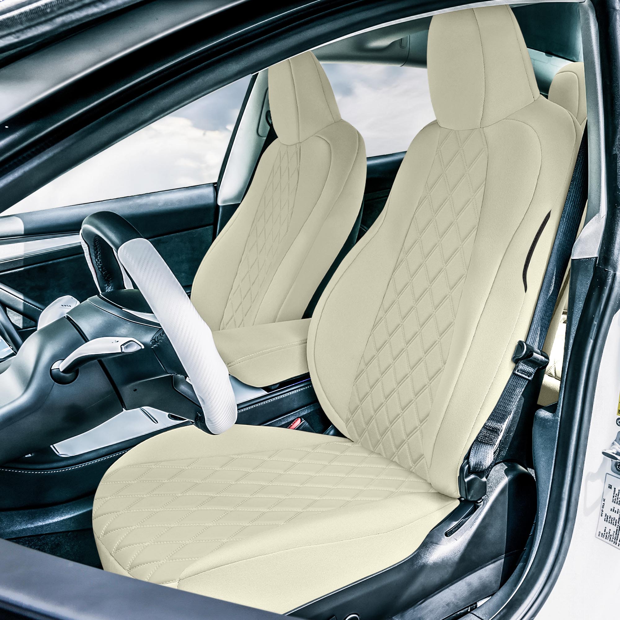 Tesla Model 3 2017 - 2023  - Front Set - Beige Ultraflex Neoprene