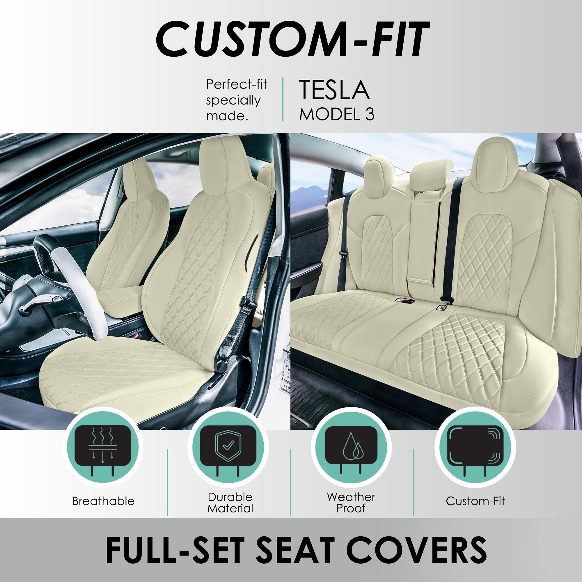 Tesla Model 3 2017 - 2023  - Full Set - Beige Ultraflex Neoprene