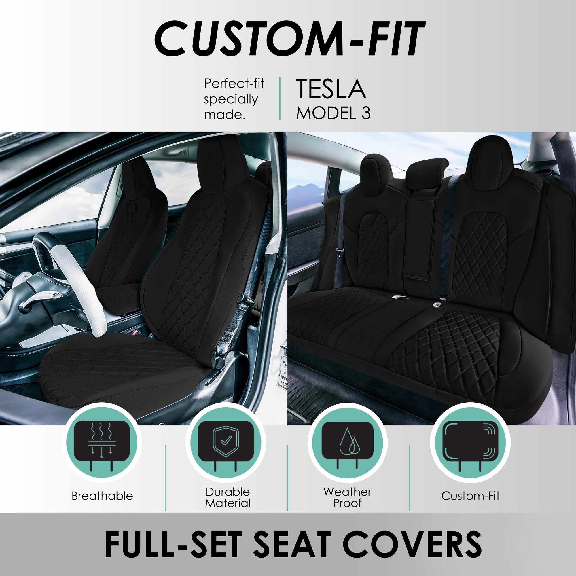 Tesla Model 3 2017 - 2024  - Full Set - Black Ultraflex Neoprene