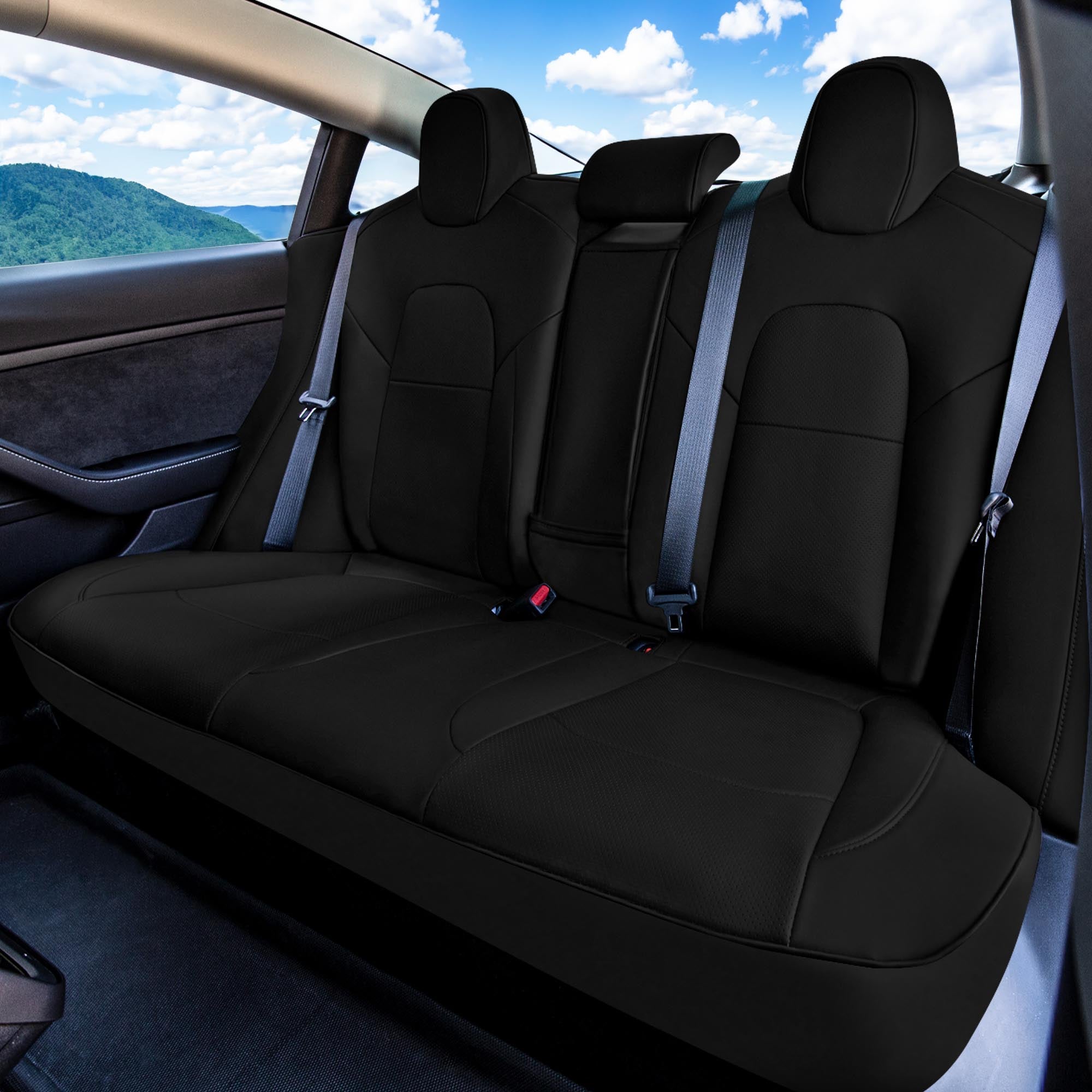 Tesla Model 3 2017 - 2023  - Rear Set - Black Faux Leather
