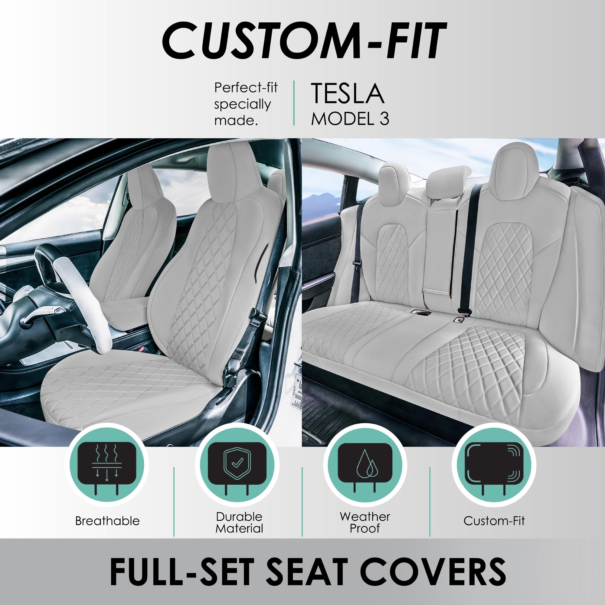Tesla Model 3 2017 - 2023  - Full Set - Gray Ultraflex Neoprene