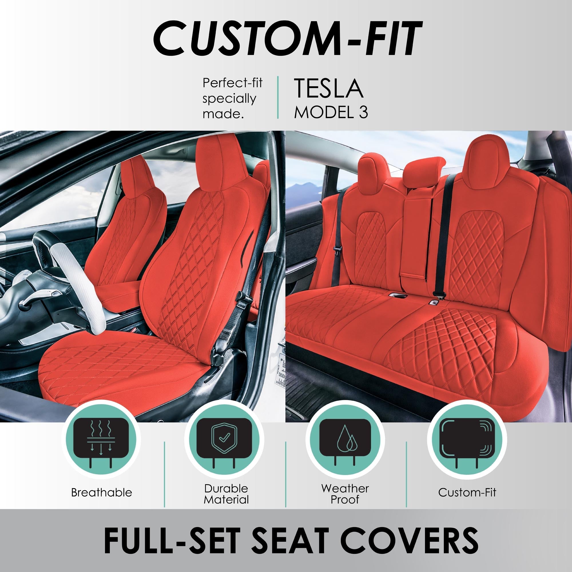 Tesla Model 3 2017 - 2023  Full Set  - Red Ultraflex Neoprene