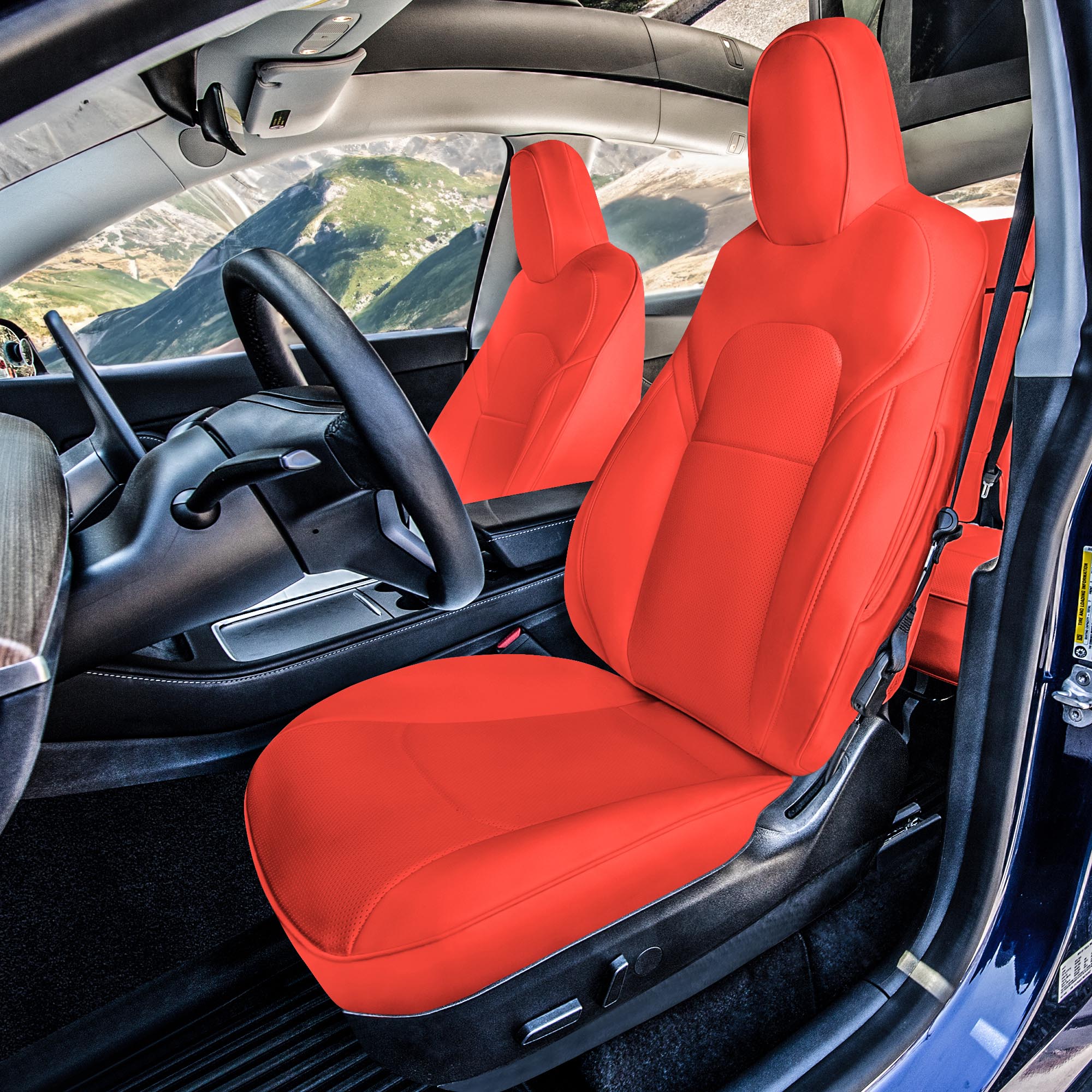 Tesla Model 3 2017 - 2023  - Front Set - Red Faux Leather