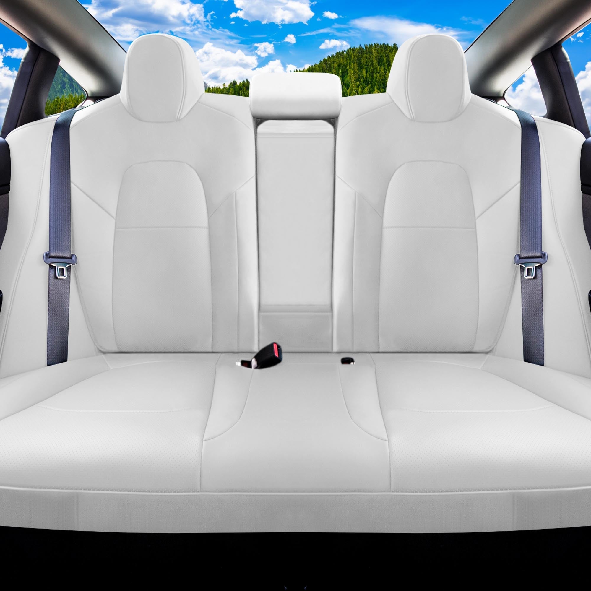 Tesla Model 3 2017 - 2024 - Rear Set - White Faux Leather