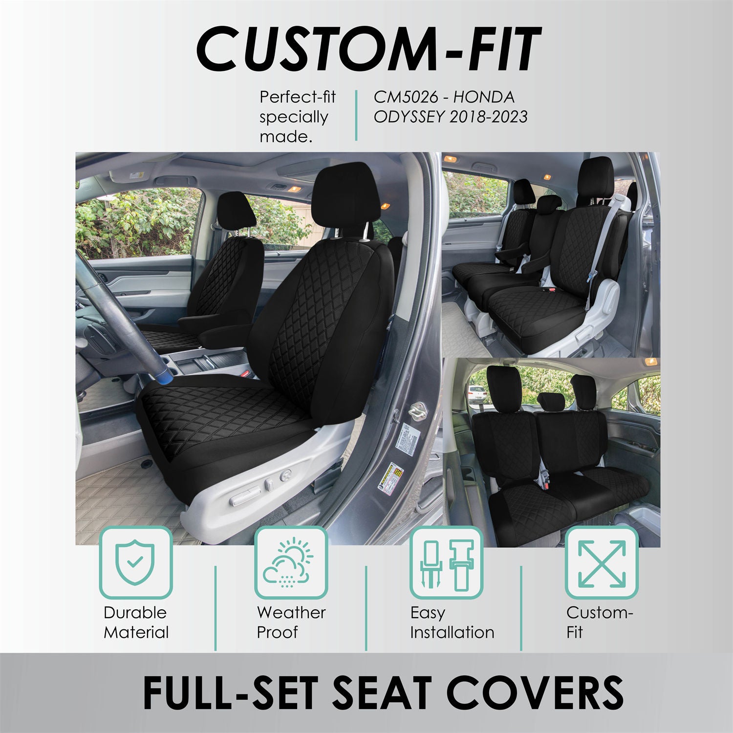 Honda Odyssey 2018 - 2025 - Full Set Seat Covers - Black Ultraflex Neoprene