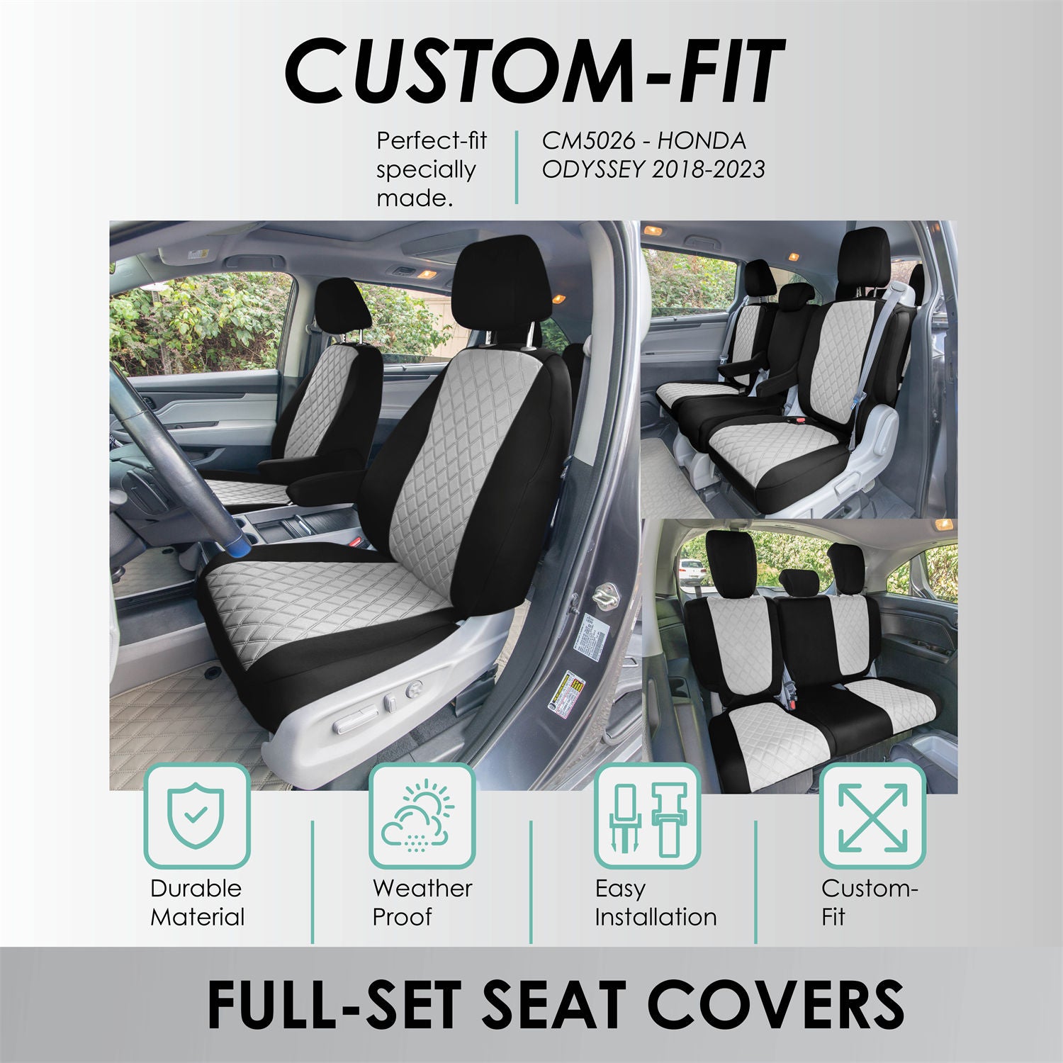 Honda Odyssey 2018 - 2025 - Full Set Seat Covers - Gray Ultraflex Neoprene