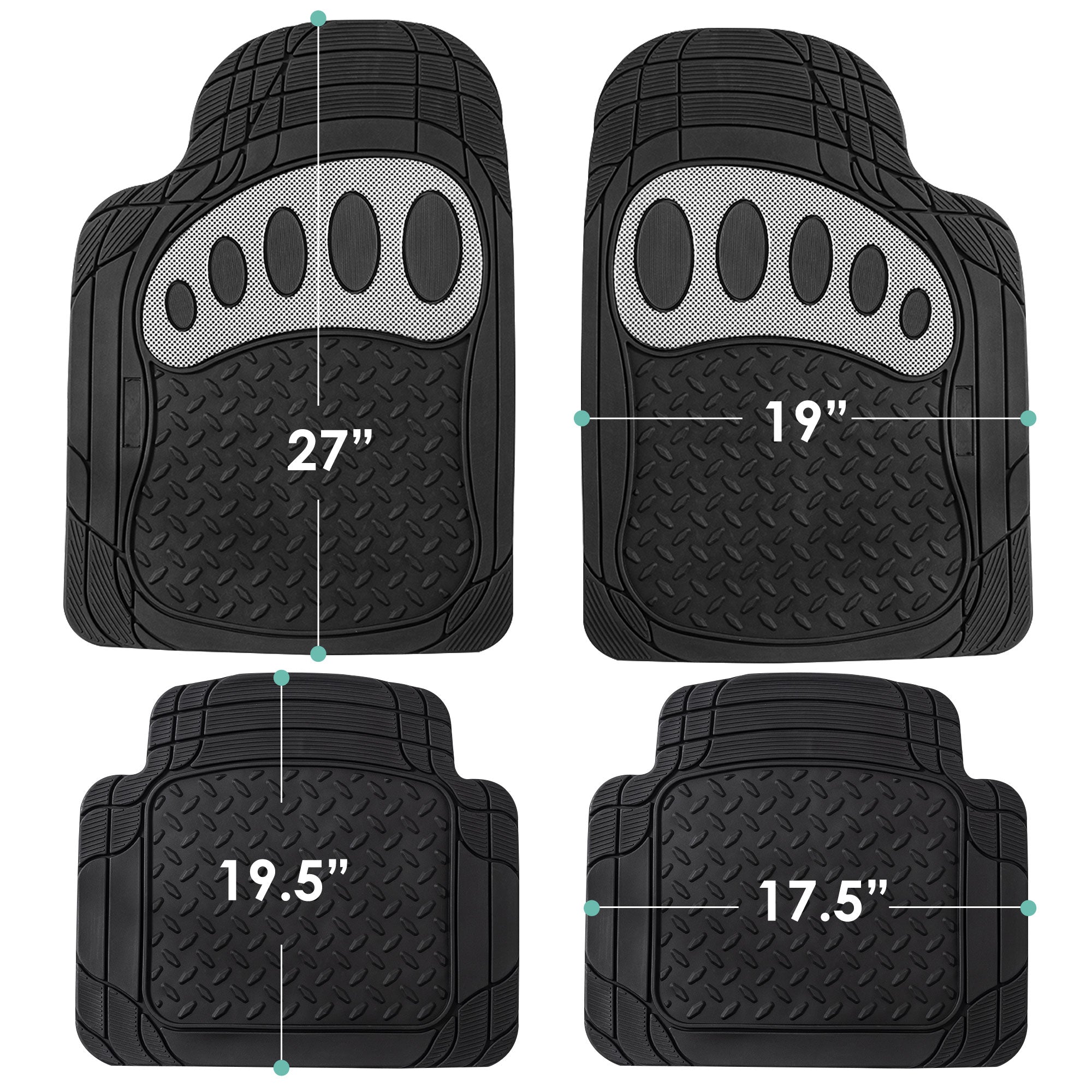 Trimmable ClimaProof Non-Slip Rubber Floor Mats With Footprint Design - Full Set White