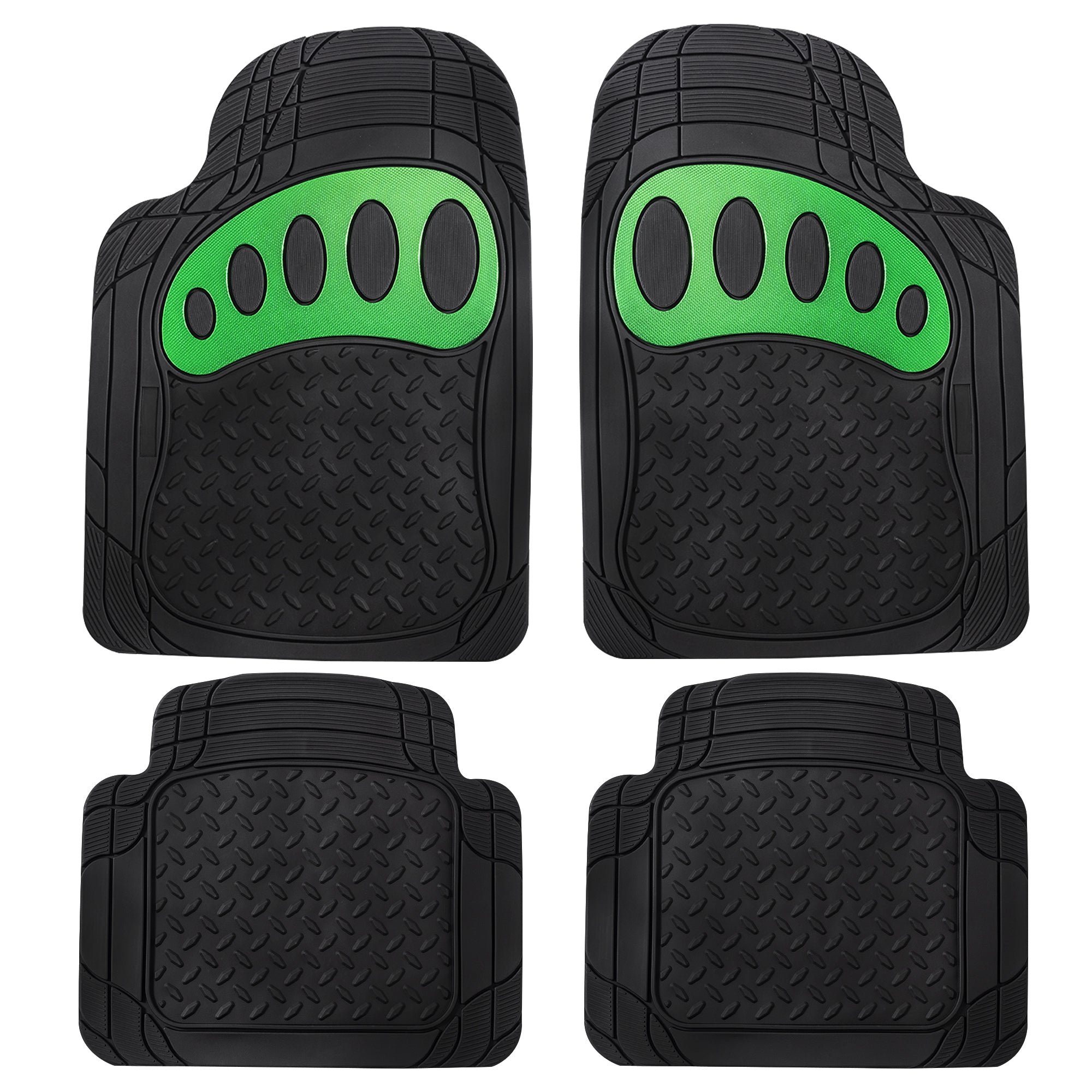 4 Piece Liners Trimmable ClimaProof Non-Slip Vinyl Floor Mats - Full Set Green