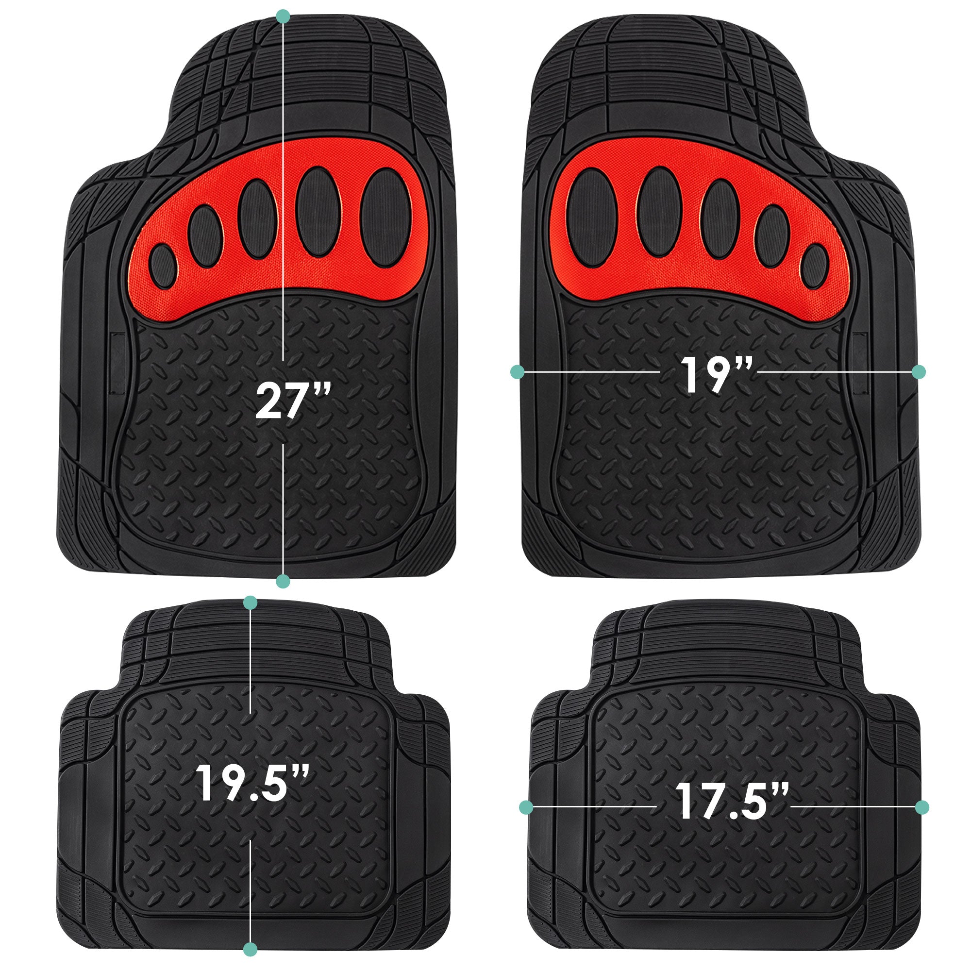 4 Piece Liners Trimmable ClimaProof Non-Slip Vinyl Floor Mats - Full Set Red