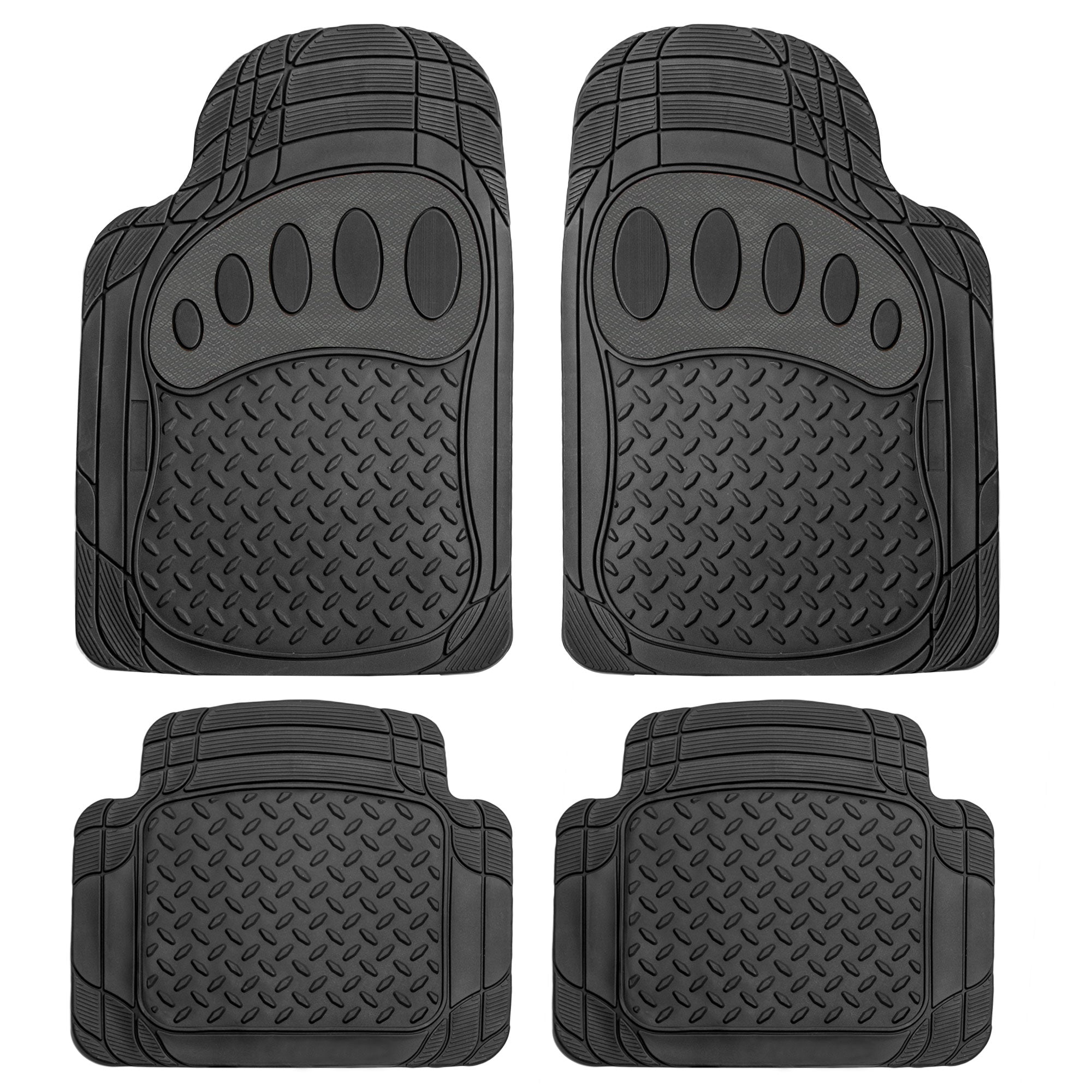 4 Piece Liners Trimmable ClimaProof Non-Slip Vinyl Floor Mats - Full Set Black