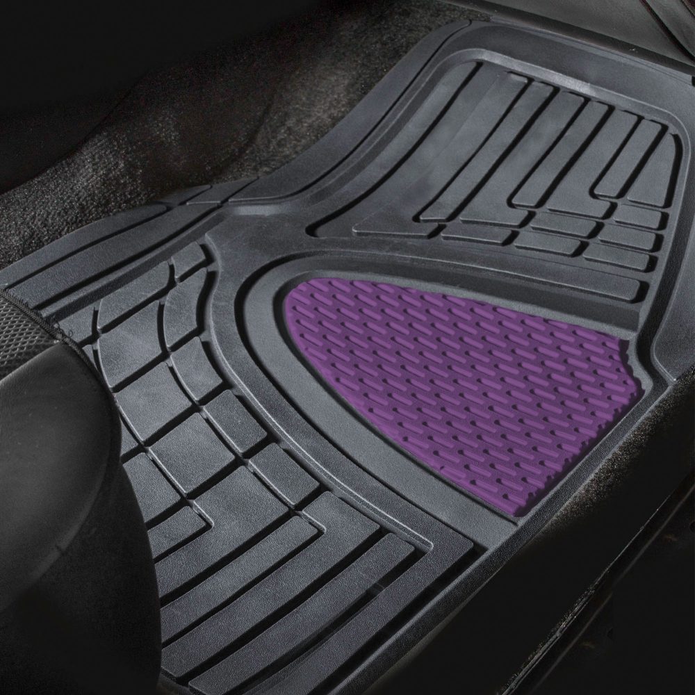 Premium Tall Channel Trimmable Non-Slip Rubber Floor Mats - Full Set Purple