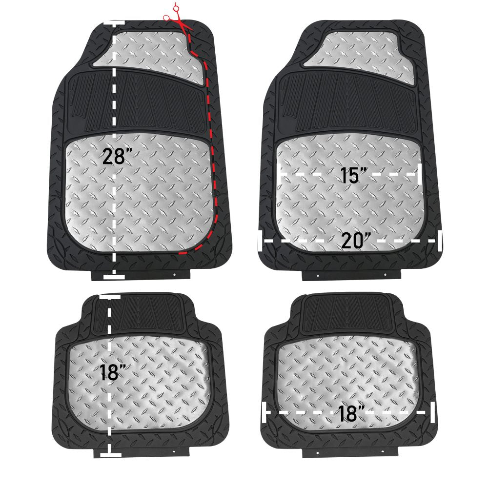 Trimmable ClimaProof High Quality Metallic Non-Slip Rubber Floor Mats - Full Set Silver