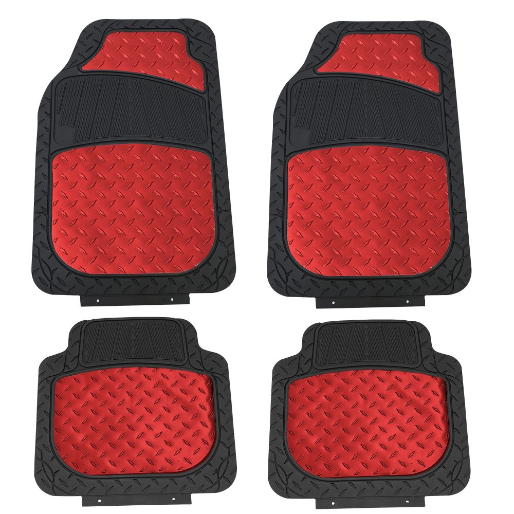 Trimmable ClimaProof High Quality Metallic Non-Slip Rubber Floor Mats - Full Set Red