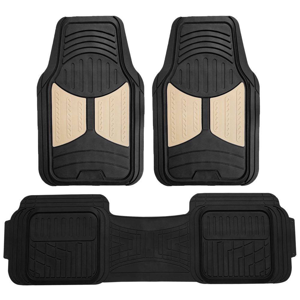 Trimmable Heavy Duty Non-Slip Rubber Floor Mats - Full Set Beige