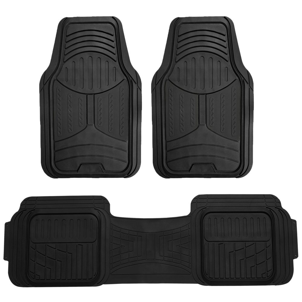 Trimmable Heavy Duty Non-Slip Rubber Floor Mats - Full Set Black