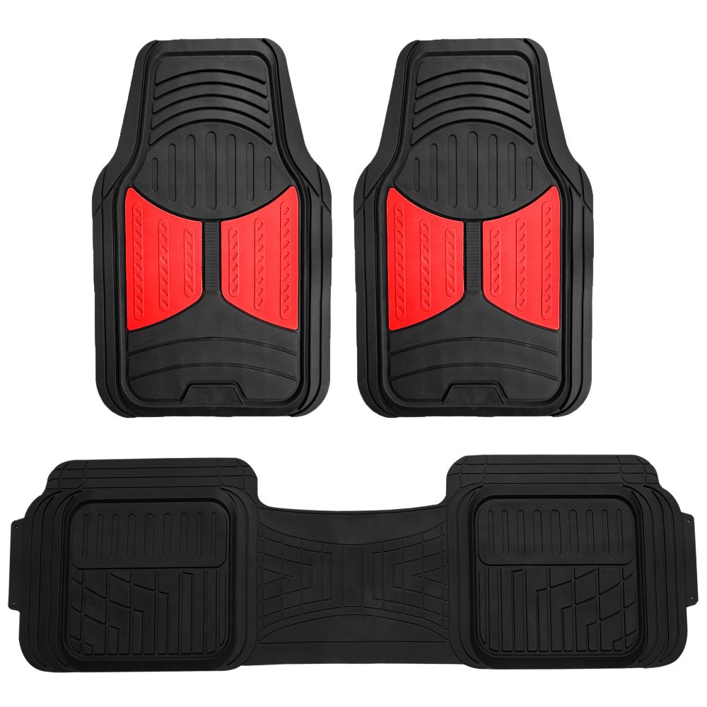 Trimmable Heavy Duty Non-Slip Rubber Floor Mats - Full Set Red