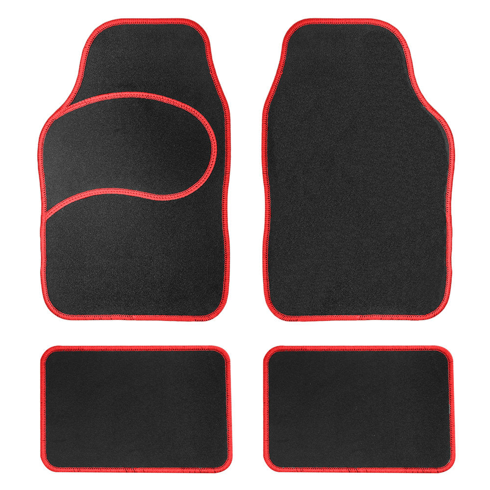 Mod Non-Slip Carpet Floor Mats with Colorful Stitching - Full Set Red