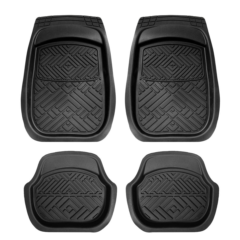 Heavy Duty ClimaProof Deep Dish Non-Slip Rubber Floor Mats - Full Set Black