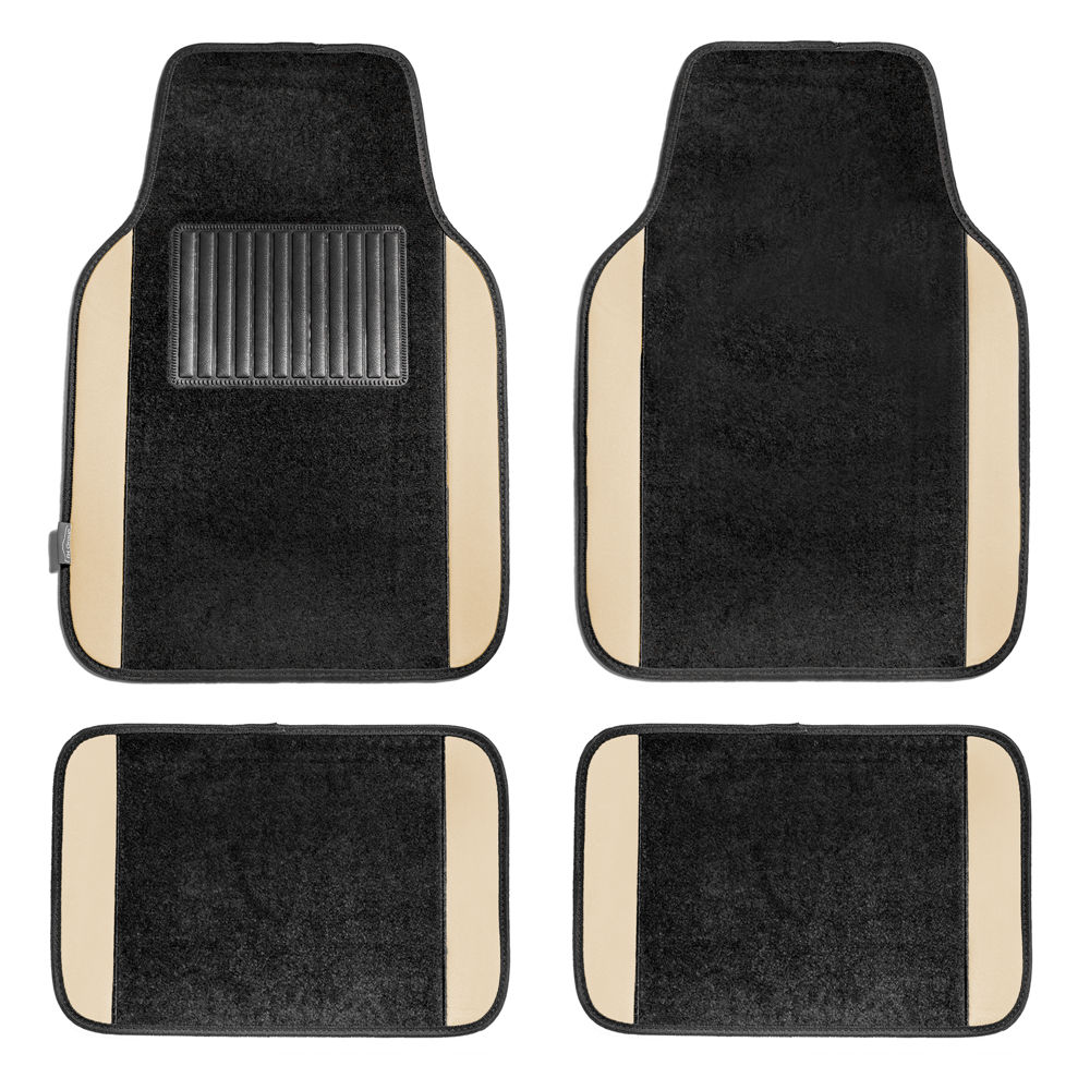 Non-Slip Carpet Floor Mats With Colored Trim - Full Set Beige