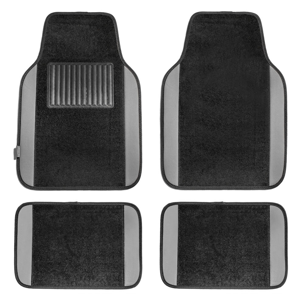 Non-Slip Carpet Floor Mats With Colored Trim - Full Set Gray
